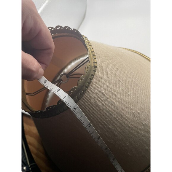 vtg lamp shade fabric with metal edges trim clip on mid century neutral empire - Picture 9 of 11
